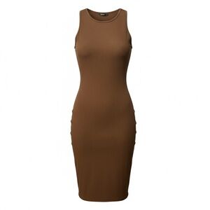 Brown ribbed tank midi dress